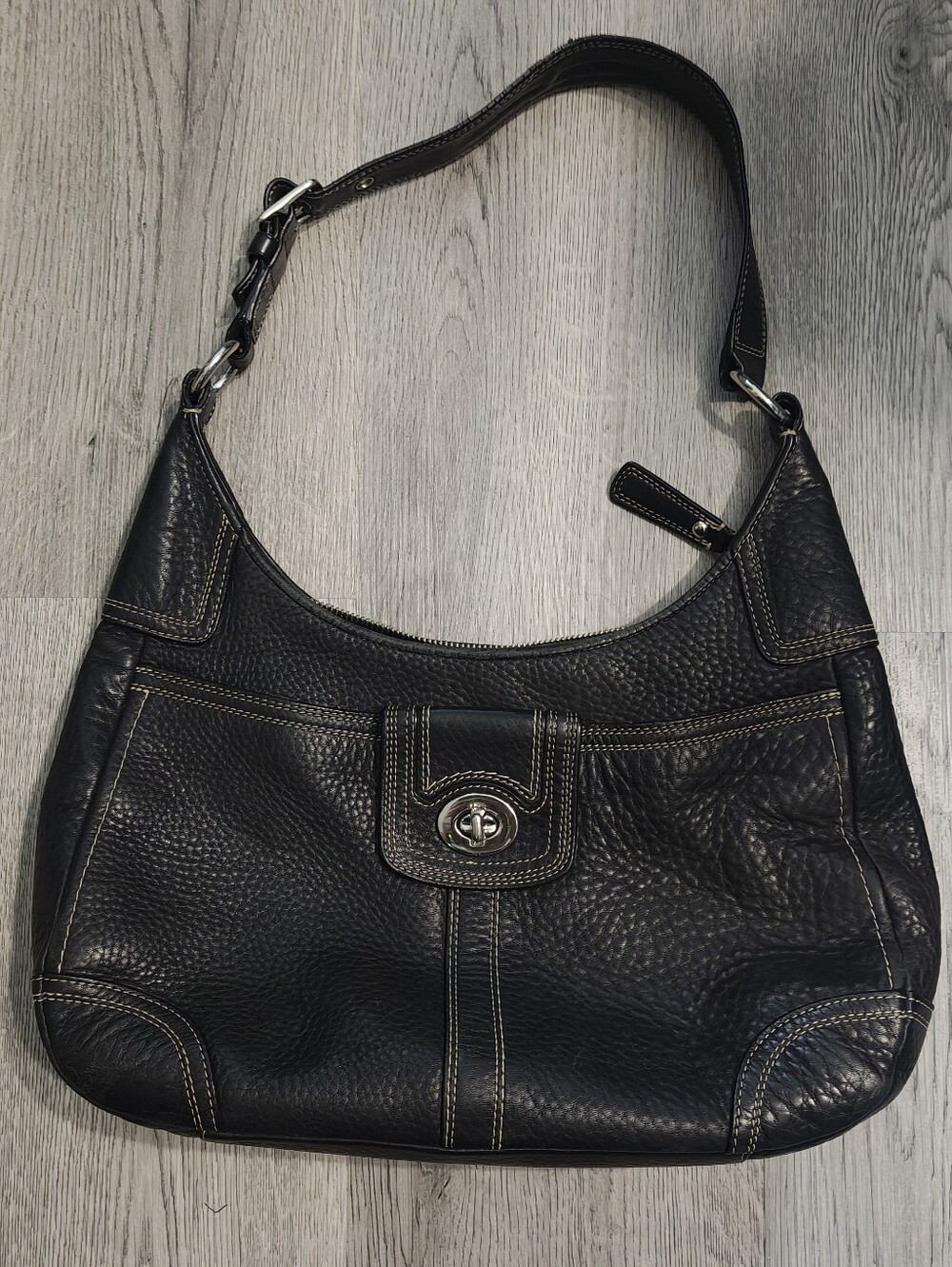 Vintage 2009 Coach Hamilton Soho Black Pebbled Leather Hobo Bag F13956
